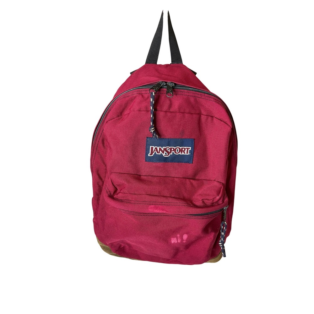 Vintage Jansport Red Backpack Suede Botton